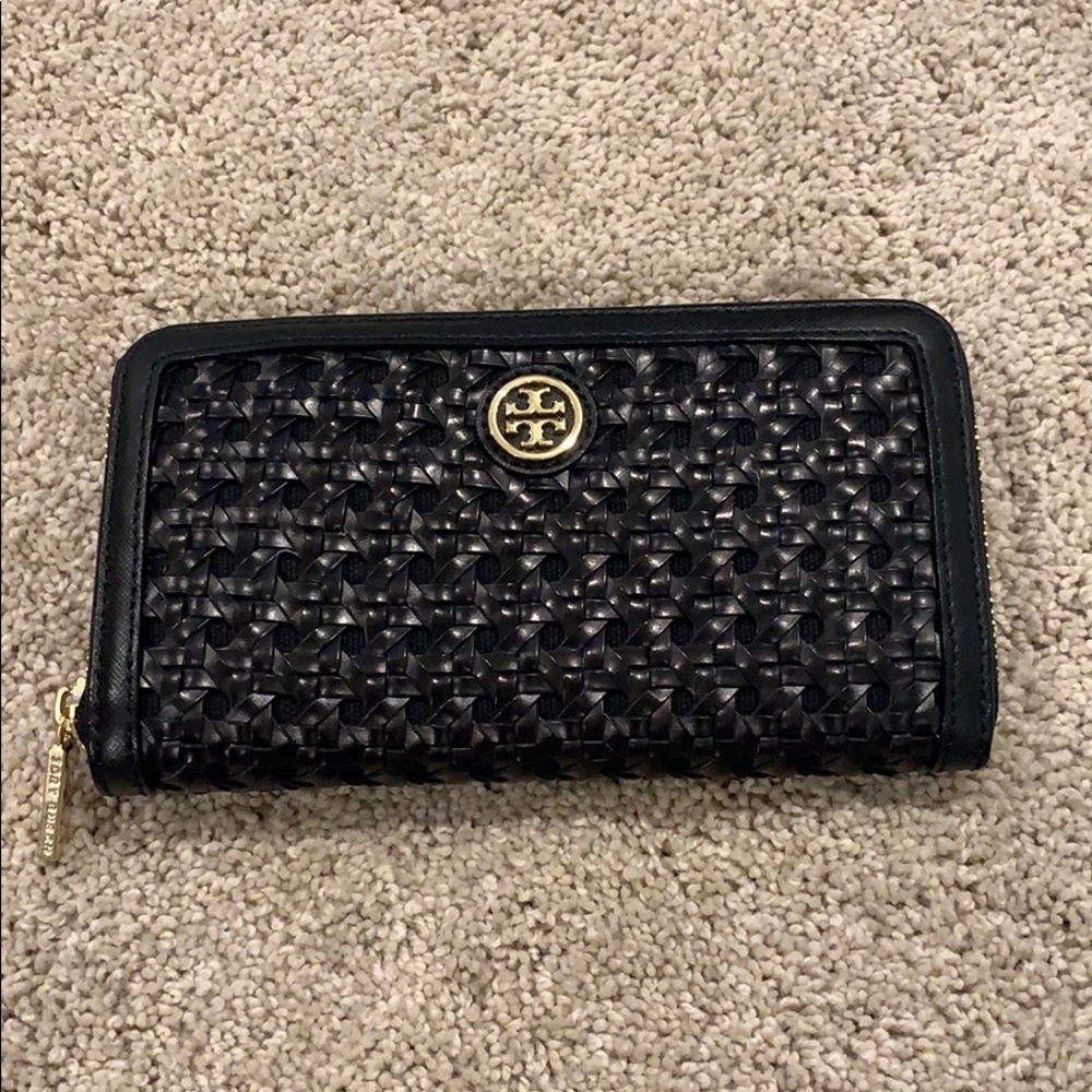 Tory Burch Large Continental Wallet- black woven